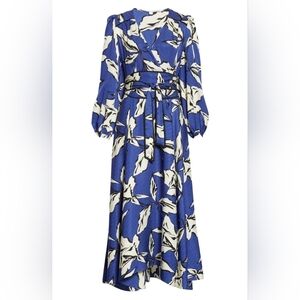 Veronica Beard Blue & White Floral Maxi Dress – Long Sleeve – Size 16‎